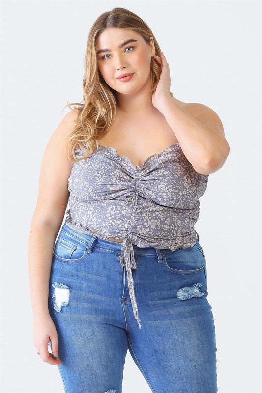 Pretty Plus Size Smocked Floral Tube Top with Drawstring
