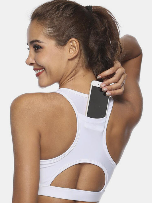 Solid Active Tank with Back Cutout & Phone Pocket