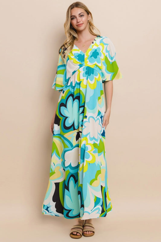 Cool Hippie Floral Printed Slit Maxi Dress by Oddi