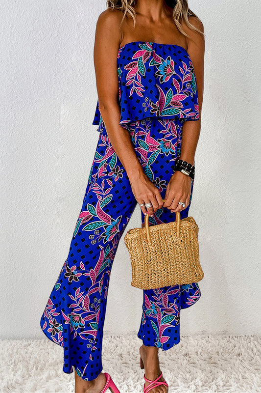 Trendy Vivid Tropical Printed Strapless Jumpsuit