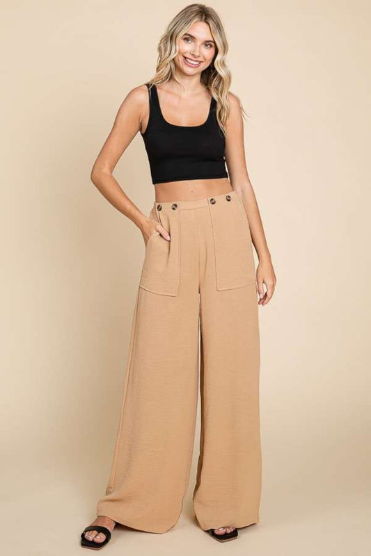 Fashionable Full Size High Waist Wide Leg Cargo Pants by Culture Code