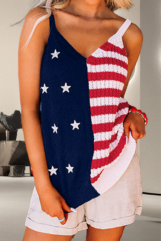 Patriotic American Flag Theme V-Neck Knit Cami