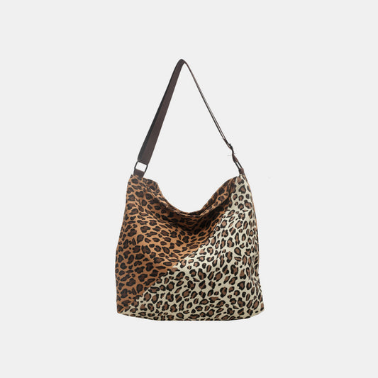One of a Kind Leopard Contrast Adjustable Strap Shoulder Bag