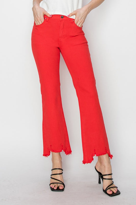 Red Hot Raw Hem Bootcut Jeans with Pockets by Risen