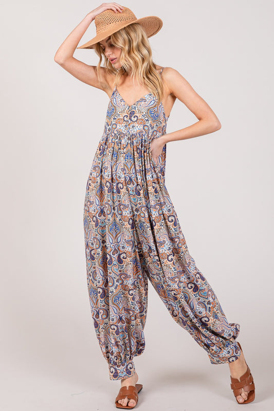 Pretty Full Size Multicolor Paisley Print Sleeveless Jumpsuit by Sage + Fig