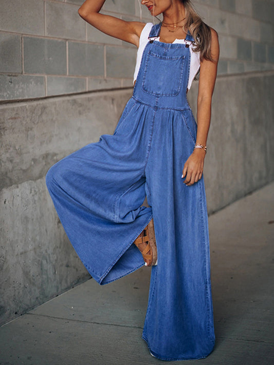 Cute and Trendy Wide Leg Denim Overalls - Available in Medium/Light Wash